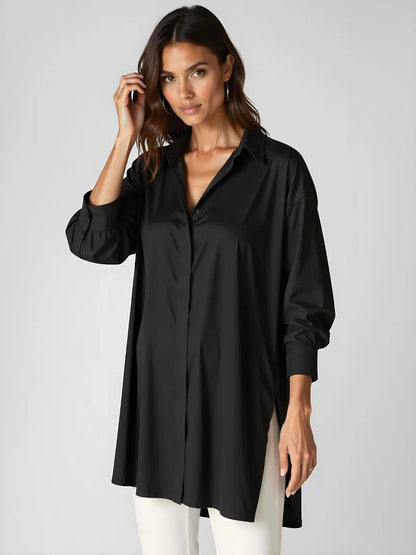 Selvaris shirt dress with oversized lapel buttons