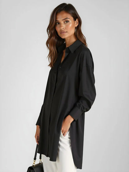 Selvaris shirt dress with oversized lapel buttons