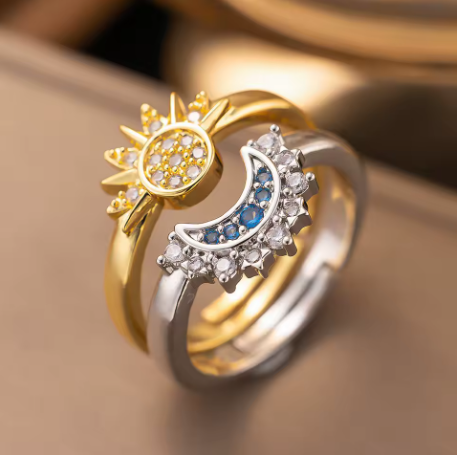 Selvaris™ Adjustable Celestial Sun & Moon Ring Set