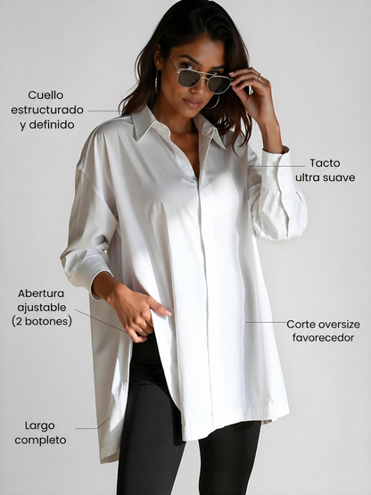 Selvaris shirt dress with oversized lapel buttons