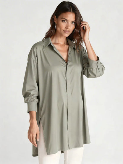 Selvaris shirt dress with oversized lapel buttons