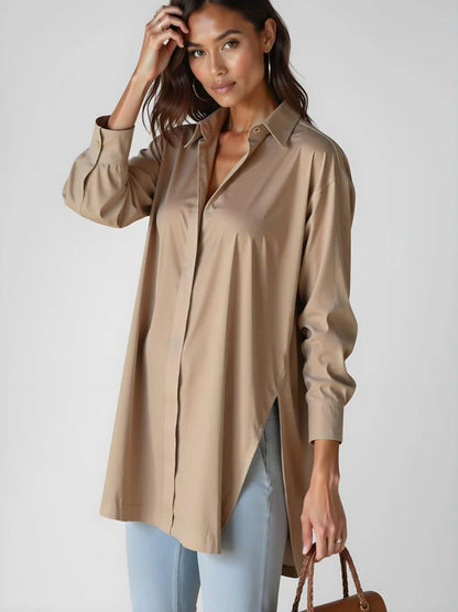 Selvaris shirt dress with oversized lapel buttons