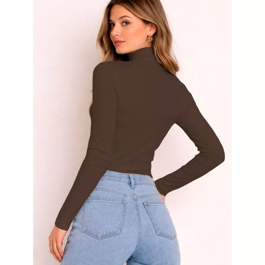 Jersey de cuello alto selvaris liso con relieve para mujer