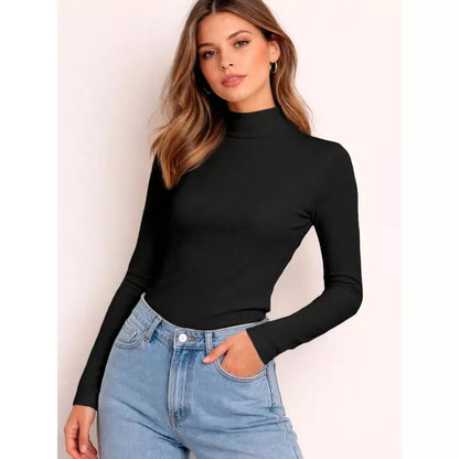 Jersey de cuello alto selvaris liso con relieve para mujer
